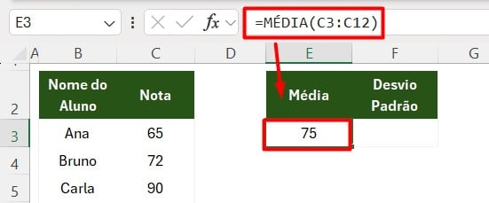 Calculando Média de Notas no Excel
