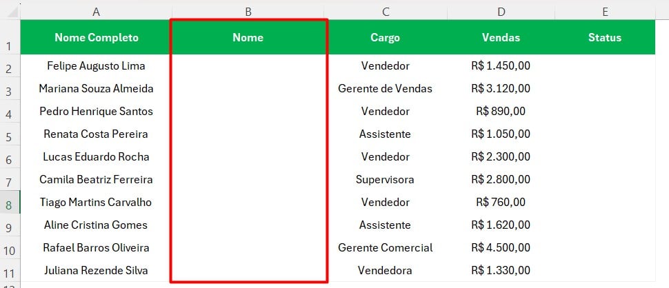 Criando Coluna no Excel