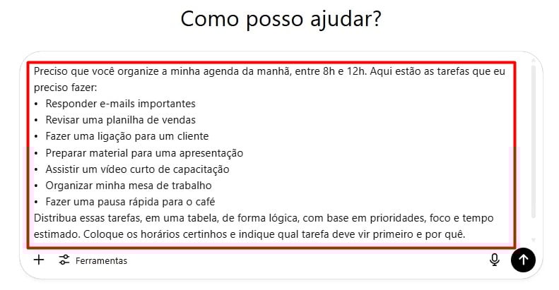 Prompt ao ChatGPT para Organização de Rotina