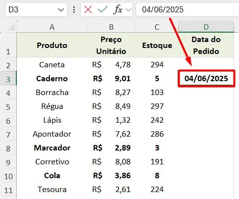 Atalho para Data Fixa no Excel