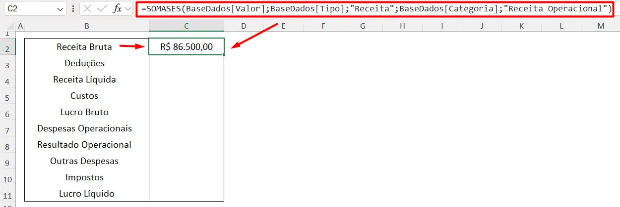 Calculando Receita Bruta no Excel