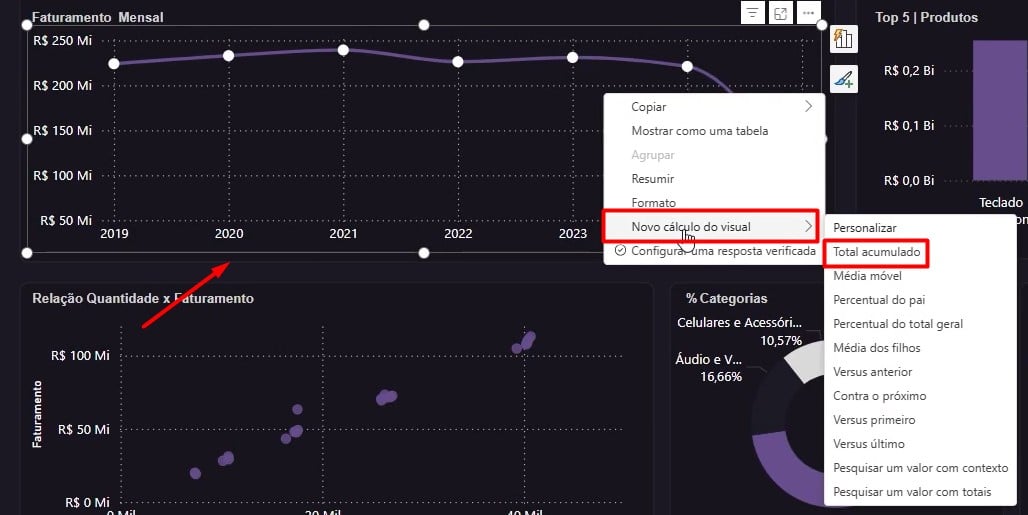 Cálculos de Visuais com Total Acumulado no Power BI