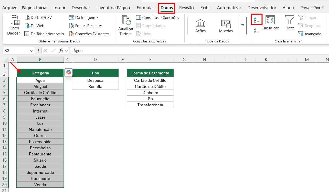 Classificando Dados em Ordem Alfabética no Excel