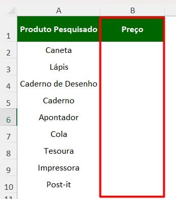 Criando Coluna de Preço no Excel