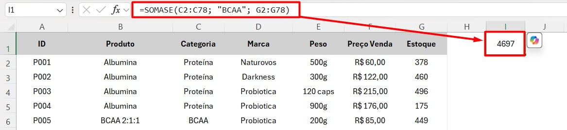 Resultado da Função SOMASE no Excel