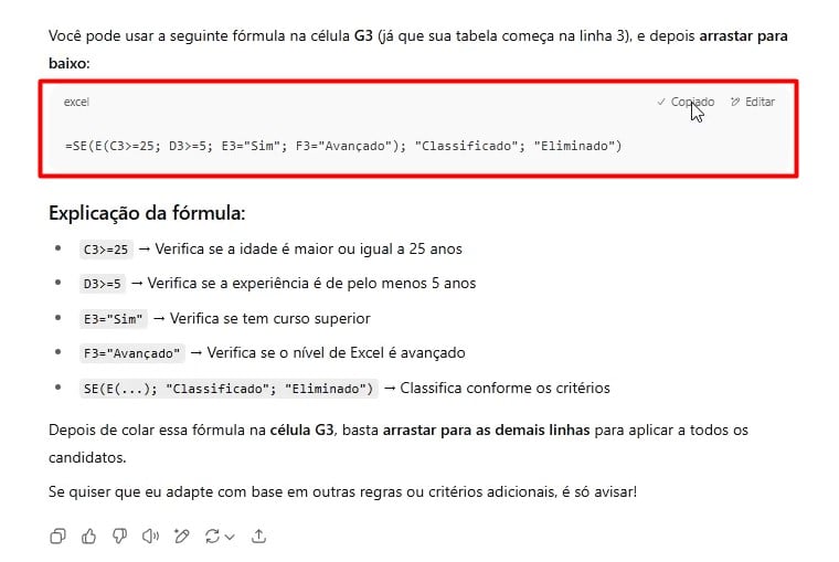 Resultado do Prompt do ChatGPT