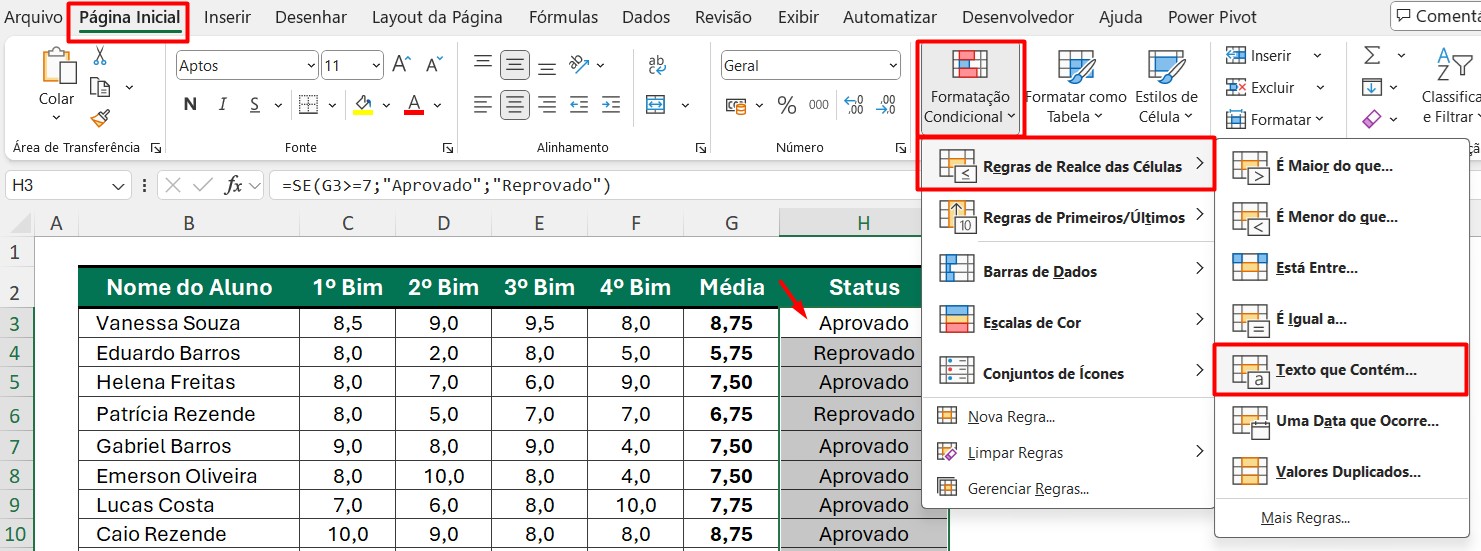 Aplicando Formatação Condicional