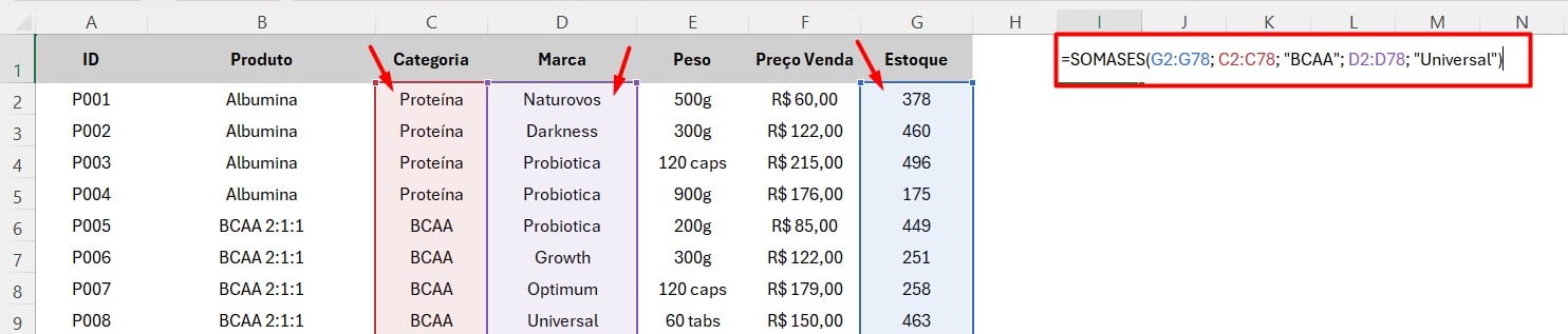 Aplicando a Função SOMASES no Excel