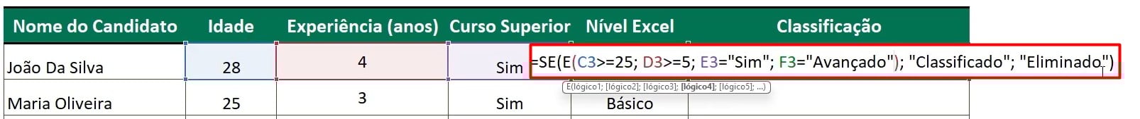 Função SE no Excel