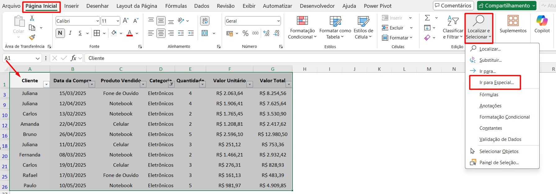 Personalizando a Opções de Copiar Dados no Excel
