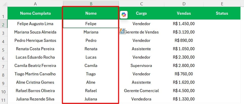 Preenchimento Relâmpago no Excel