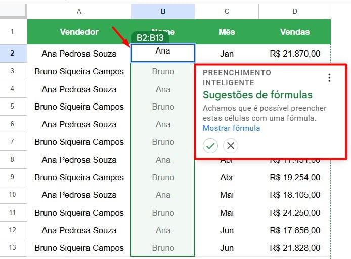 Preenchimento Inteligente no Google Sheets