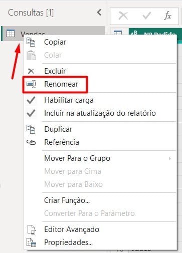 Renomeando Consulta no Power Query