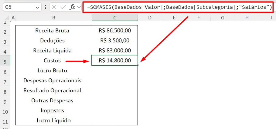Calculando Custos no Excel