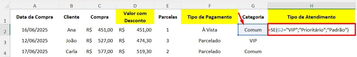 Classificando Tipo de Atendimento no Excel