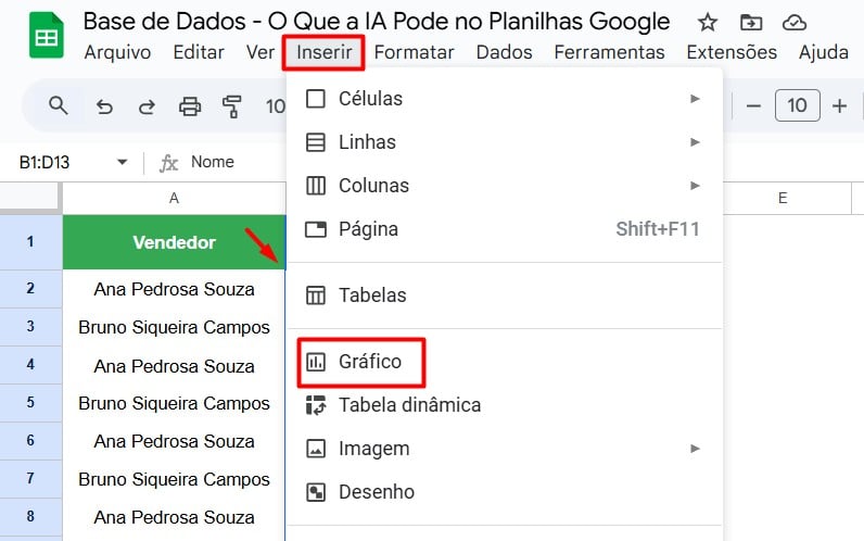 Criando Gráfico de Linhas no Google Sheets