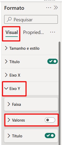 Desativando Valores do Eixo Y do Gráfico de Colunas no Power BI