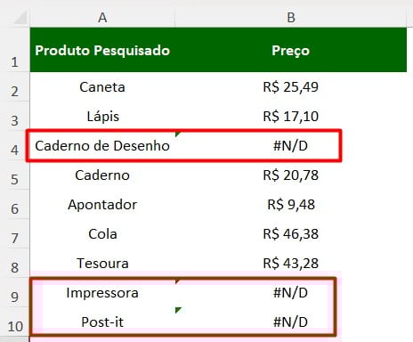 Erro ND no PROCV no Excel
