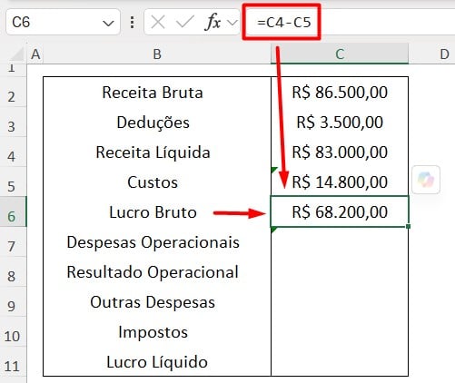 Calculando Lucro Bruto no Excel