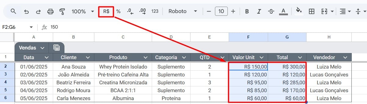 Formatando Valores como Moeda no Google Sheets