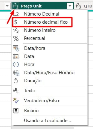 Alterando o Tipo das Colunas da Tabela no Power Query
