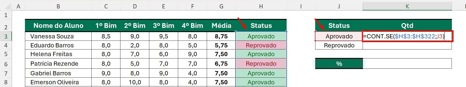 Aplicando Função CONT.SE no Excel