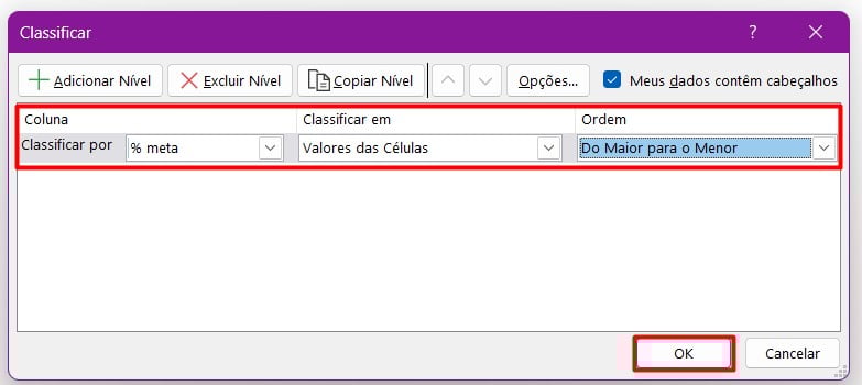 Classificando Tabela no Excel