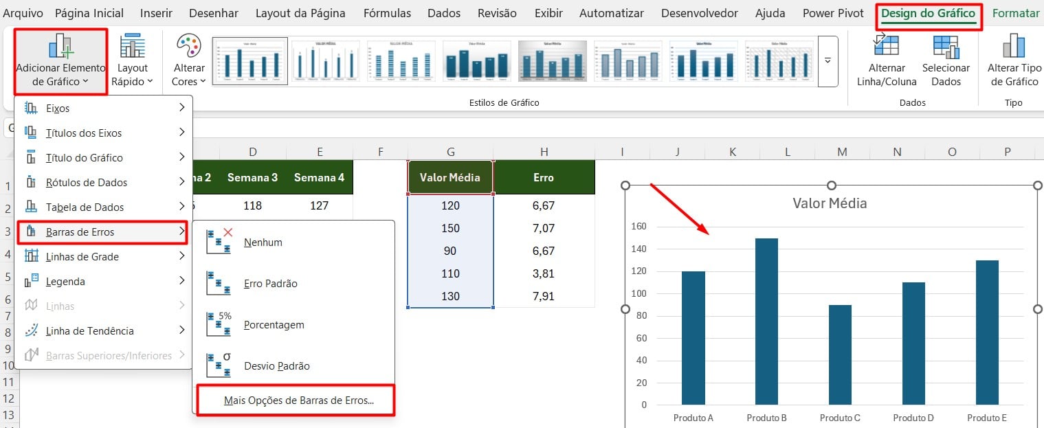 Criando Gráfico de Barras com Margem de Erro no Excel
