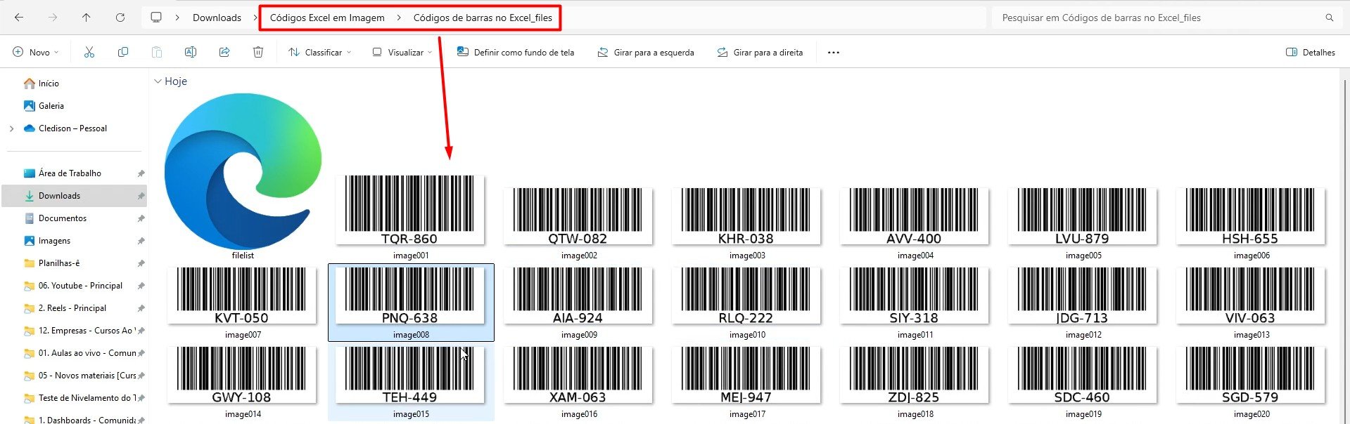 Imagens dos Códigos de Barras no Excel