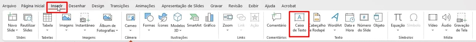Inserindo Caixa de Texto no Layout no PowerPoint