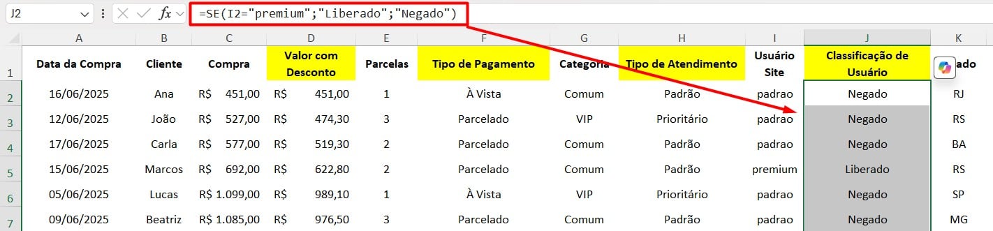 Classificando Usuários no Excel