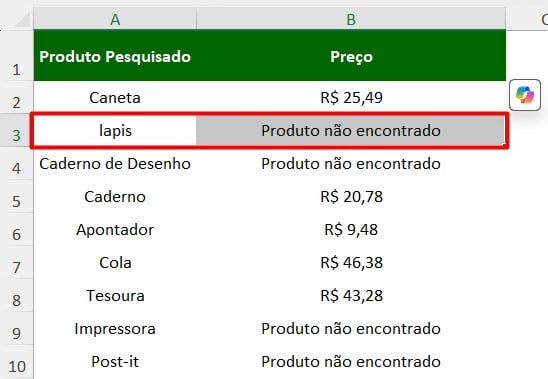 Função SEERRO com PROCV no Excel
