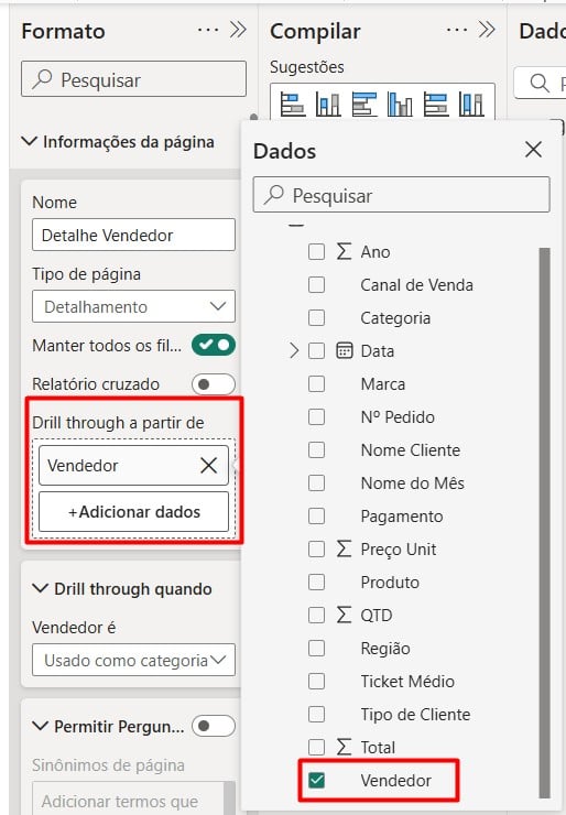 Configurando o Drill Through no Power BI