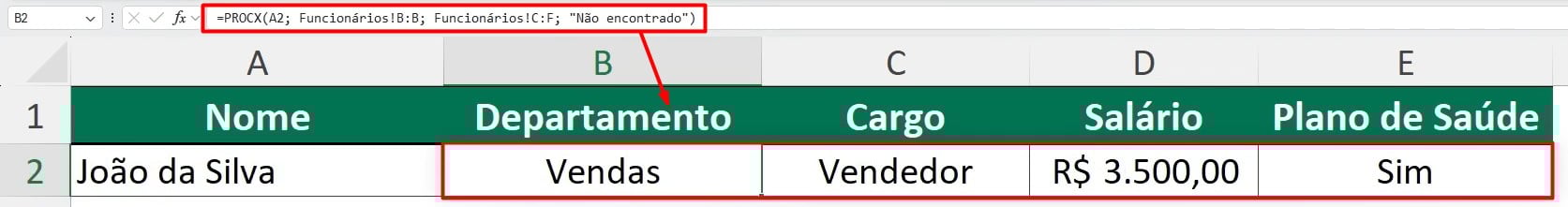 Função PROCX no Excel