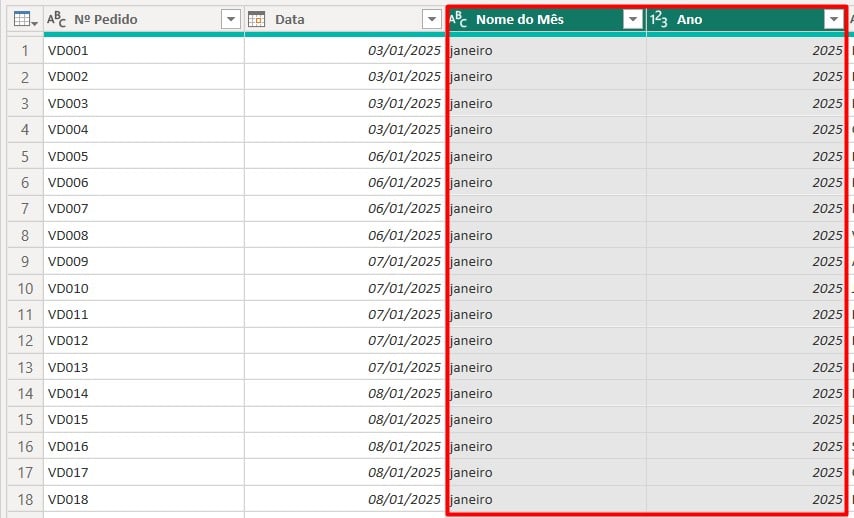 Coluna de Ano e Mês no Power Query