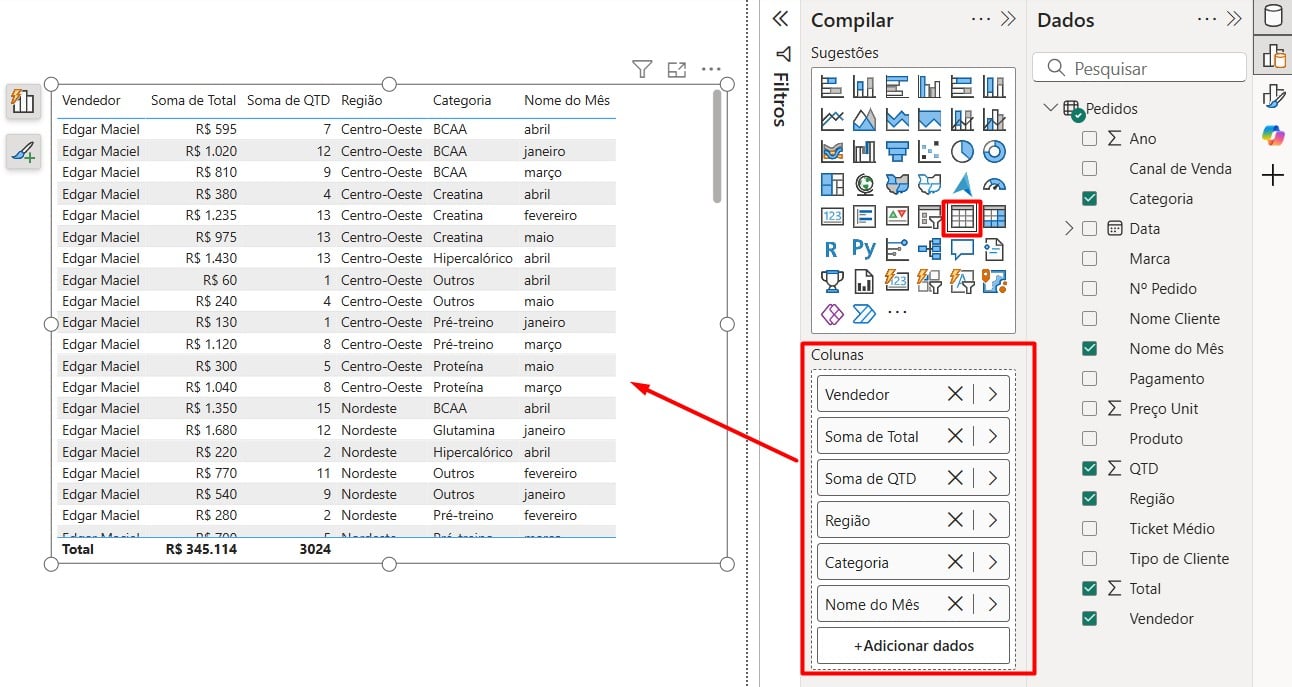 Criando Tabela para o Drill Through no Power BI