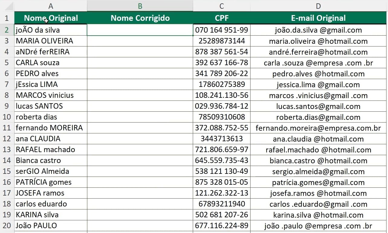 Tabela de Registro no Excel