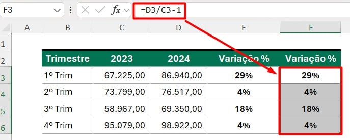 Calculando a Variação Percentual no Excel