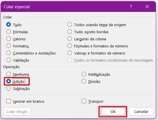 Colando Dados com Operação no Excel
