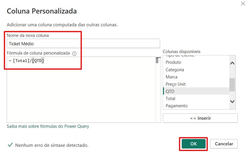Criando Coluna Personalizada no Power Query