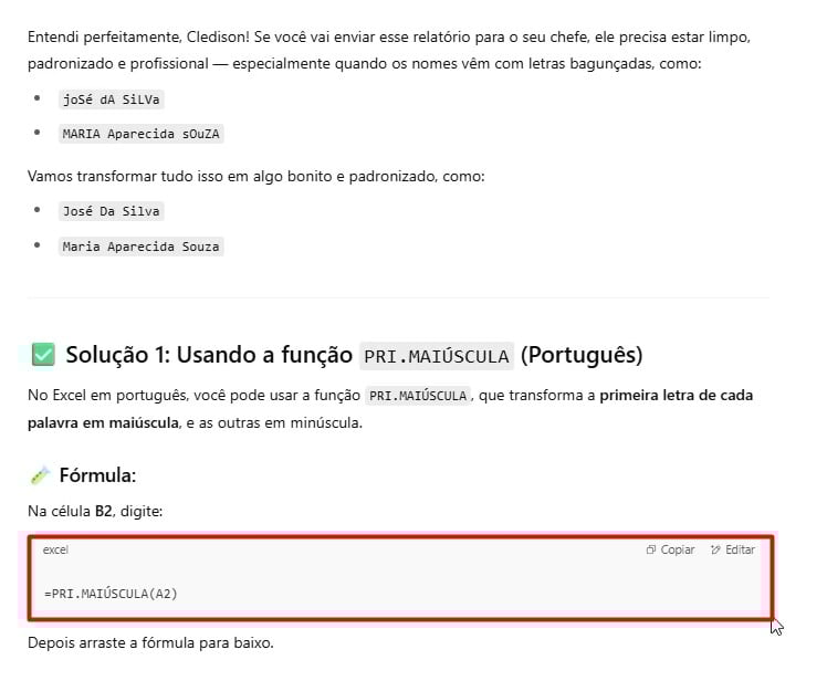 Resultado do Prompt do ChatGPT