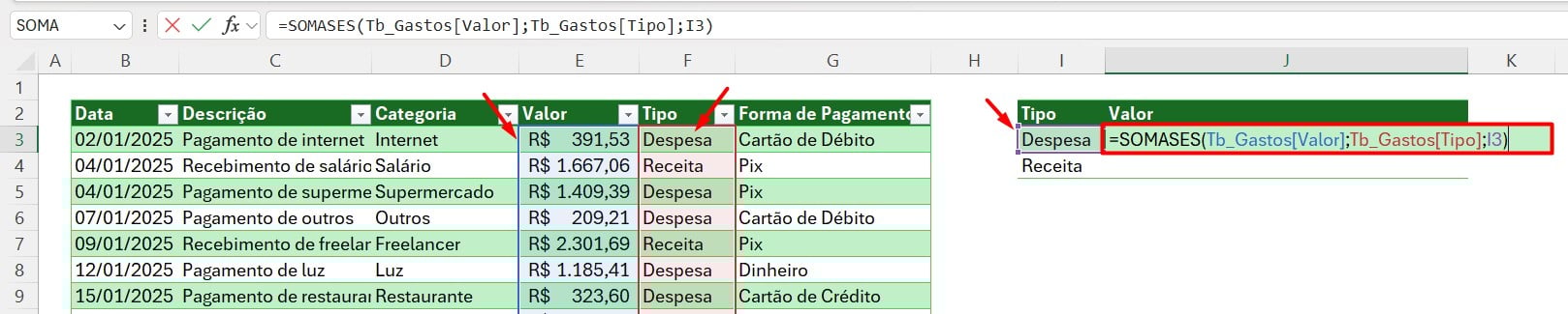 SOMASES no Excel