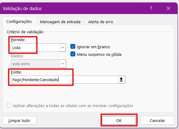 Criando Lista Suspensa no Excel