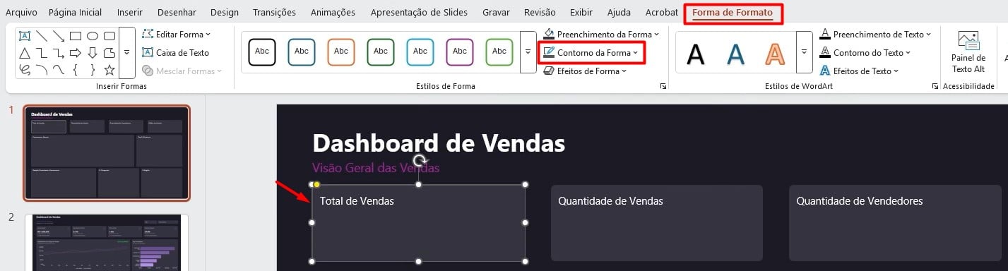 Incluindo Contorno nas Formas dos Cartões do Layout do PowerPoint