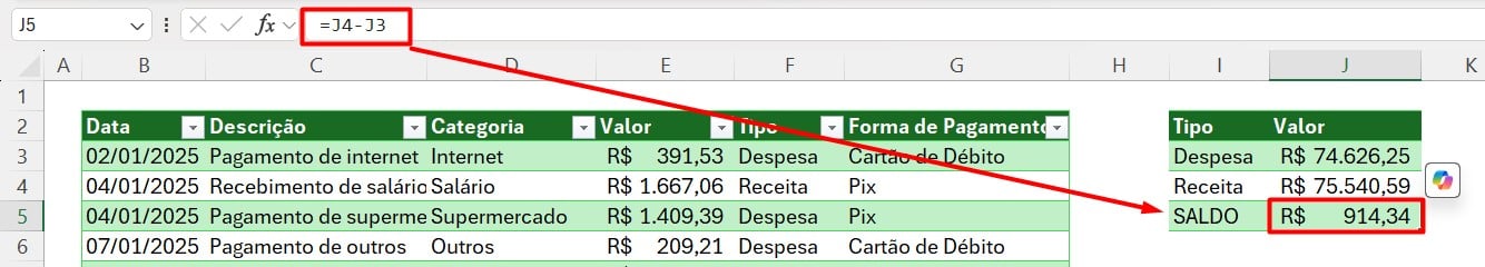 Calculando Saldo Total no Excel