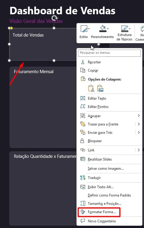 Formatando Formas dos Cartões do Layout do PowerPoint