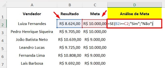 Análise de Metas no Excel