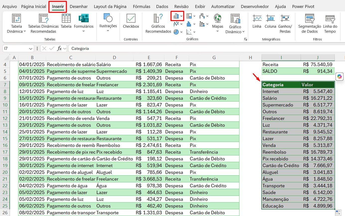 Criando Gráfico de Barras no Excel