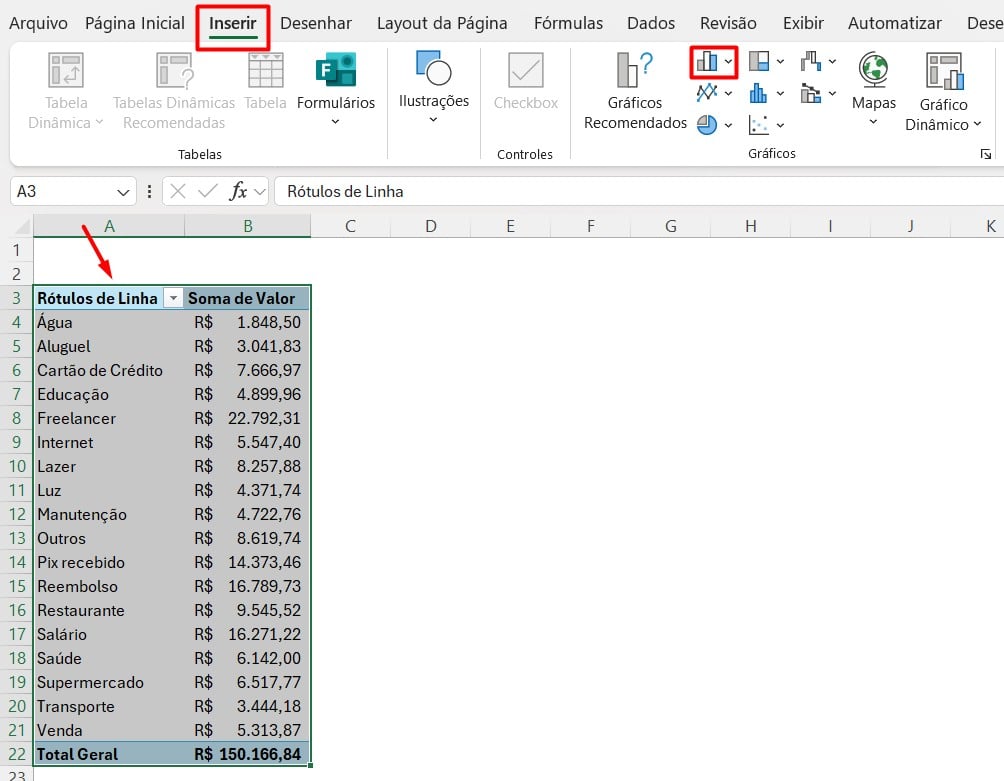 Criando Gráfico Dinâmica no Excel