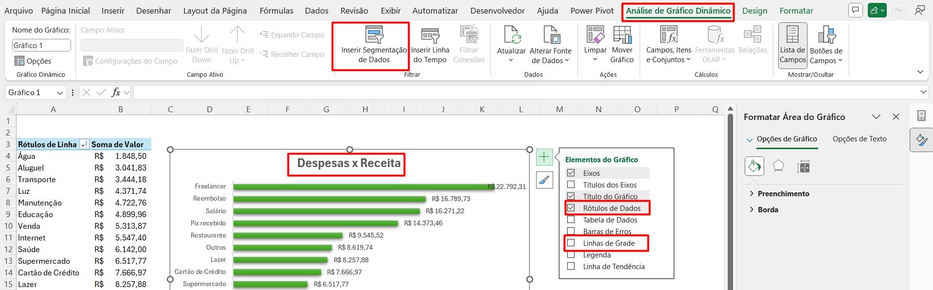 Editando Gráfico Dinâmico no Excel